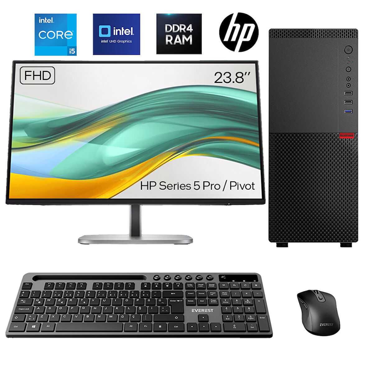 Turbox Tx6128 i5 12400 16GB DDR4 512GB SSD 23.8 IPS Pivot HP SERIES 5 PRO FHD Kurumsal Ofis Hazır Sistem