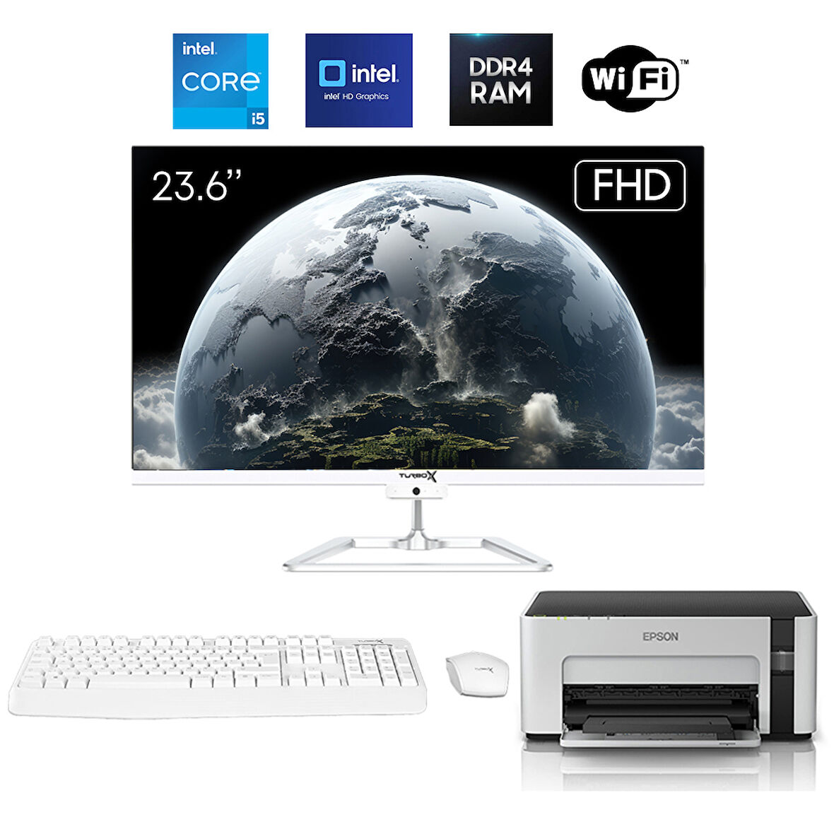Turbox TAx1634 i5 12450H 32GB DDR4 512GB NVMe 23.6 inç FHD BT Webcam WiFi + YAZICI All in One PC