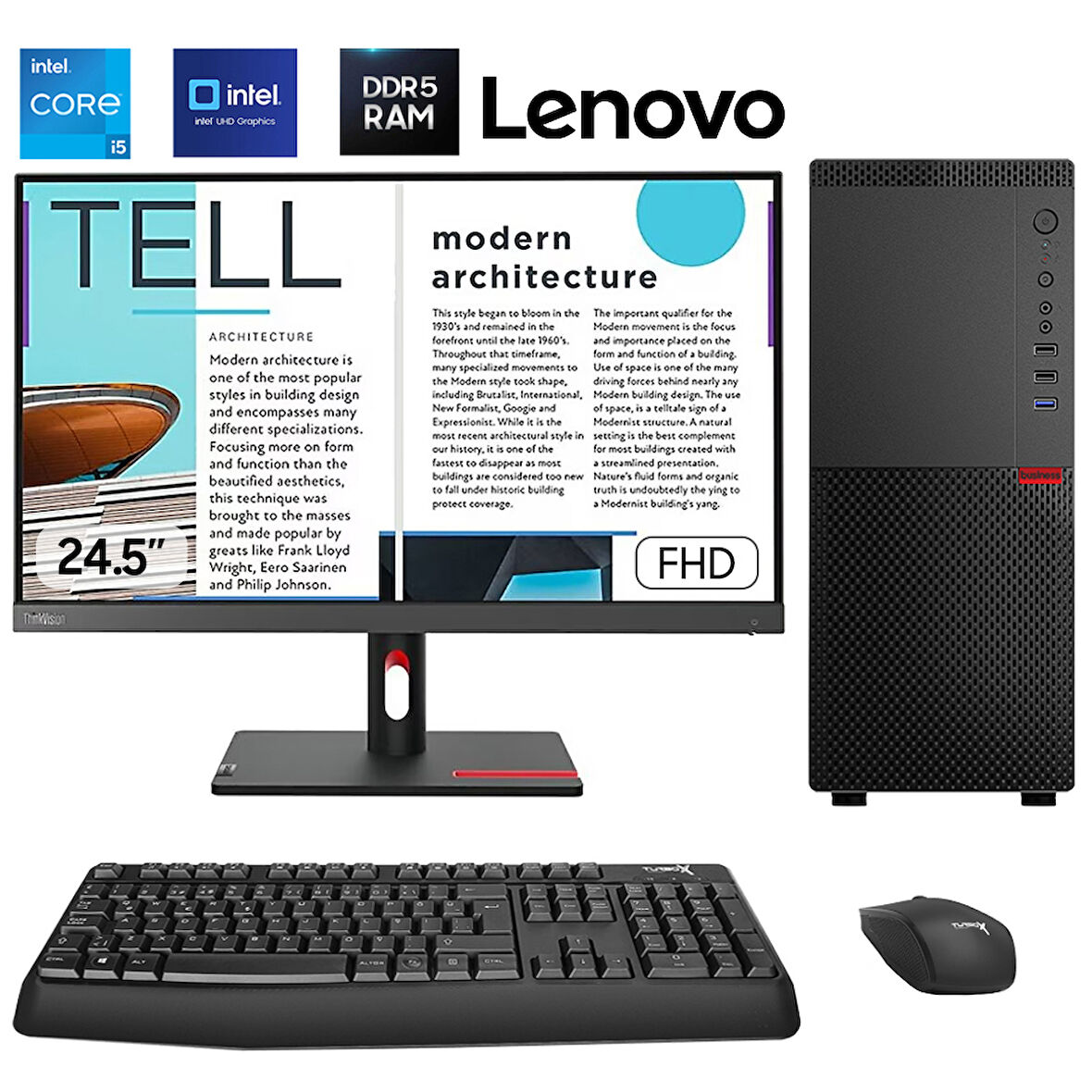 Turbox Tx6235 i5 12400 32GB DDR4 512GB NVMe 24.5 inç FHD Lenovo Kurumsal Masaüstü Ofis Hazır Sistem