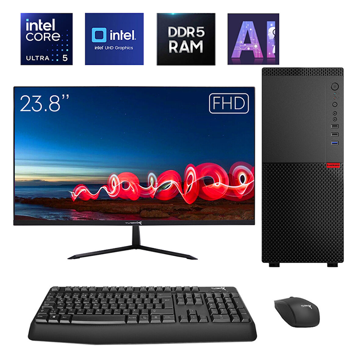 Turbox Intel Core Ultra 5 225 16GB DDR5 Ram 512GB NVMe Yapay Zekalı 23.8 inç FHD Ofis Hazır Sistem