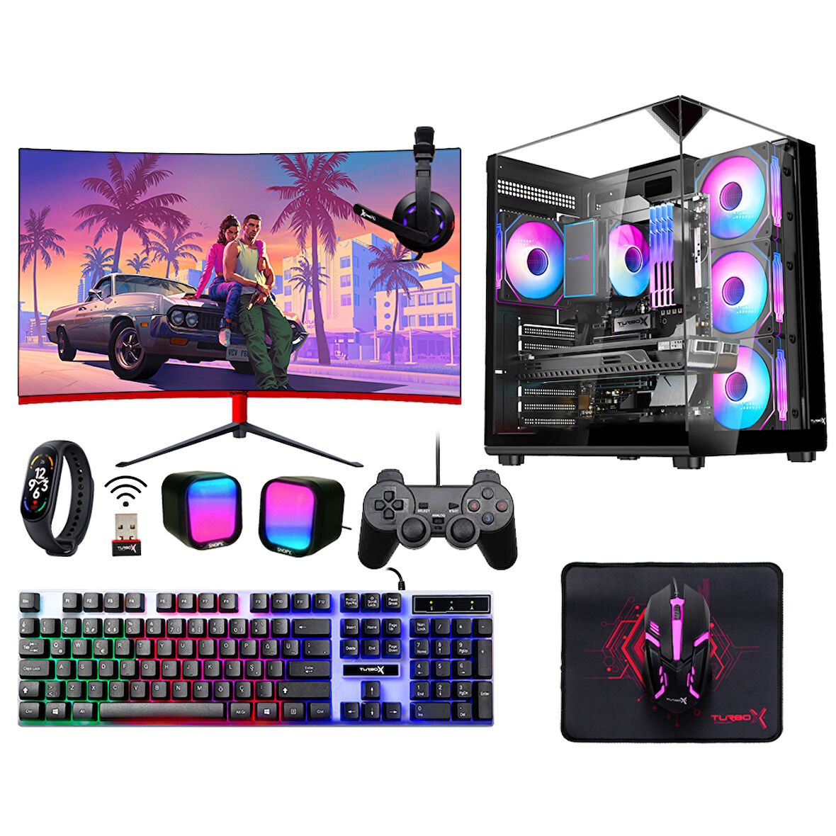 Turbox Tx6391 Ryzen 5 5500 32GB 1TB NVMe SSD 8GB RX580 23.8 Curved Monitör Oyun Hazır Sistem