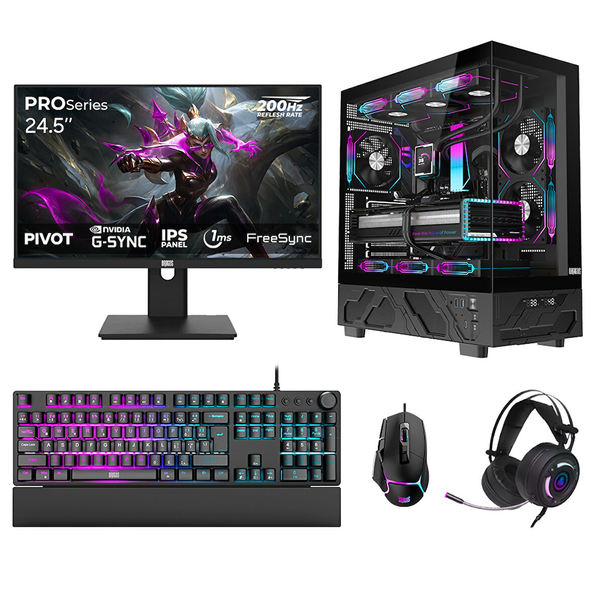 Dragos DRx7636 Ryzen 7 5700X 32GB 1TB NVMe 8GB RTX5060 24.5 İnç 200Hz 1ms Oyuncu Hazır Sistem