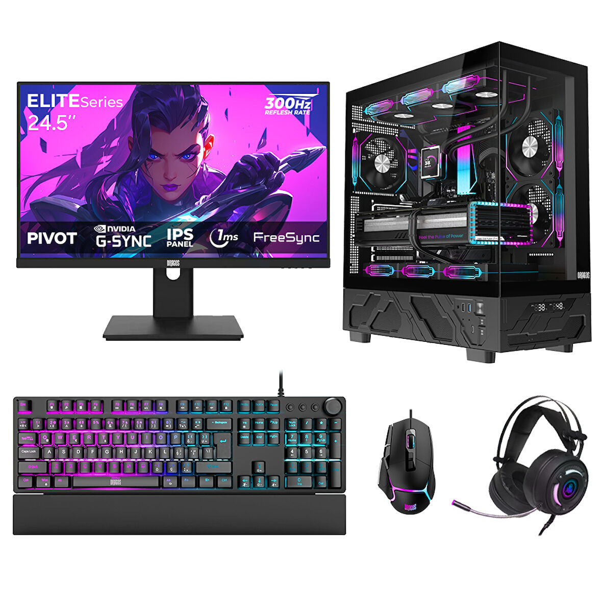 Dragos DRx7786 Ryzen 7 7800X3D 32GB DDR5 2TB GEN4 NVMe 16GB RTX5060Ti 24.5 İnç 300Hz 1ms Oyuncu Hazır Sistem