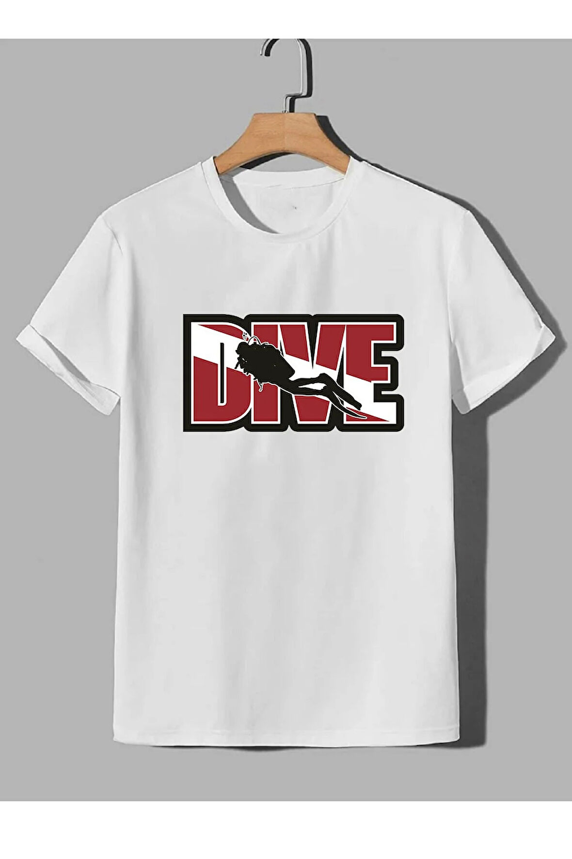 Baskılı Erkek Kadın Unisex Bisiklet Yaka Baskılı T-shirt Siyah tshirt tişört Diving Balıkadam Dalgıç