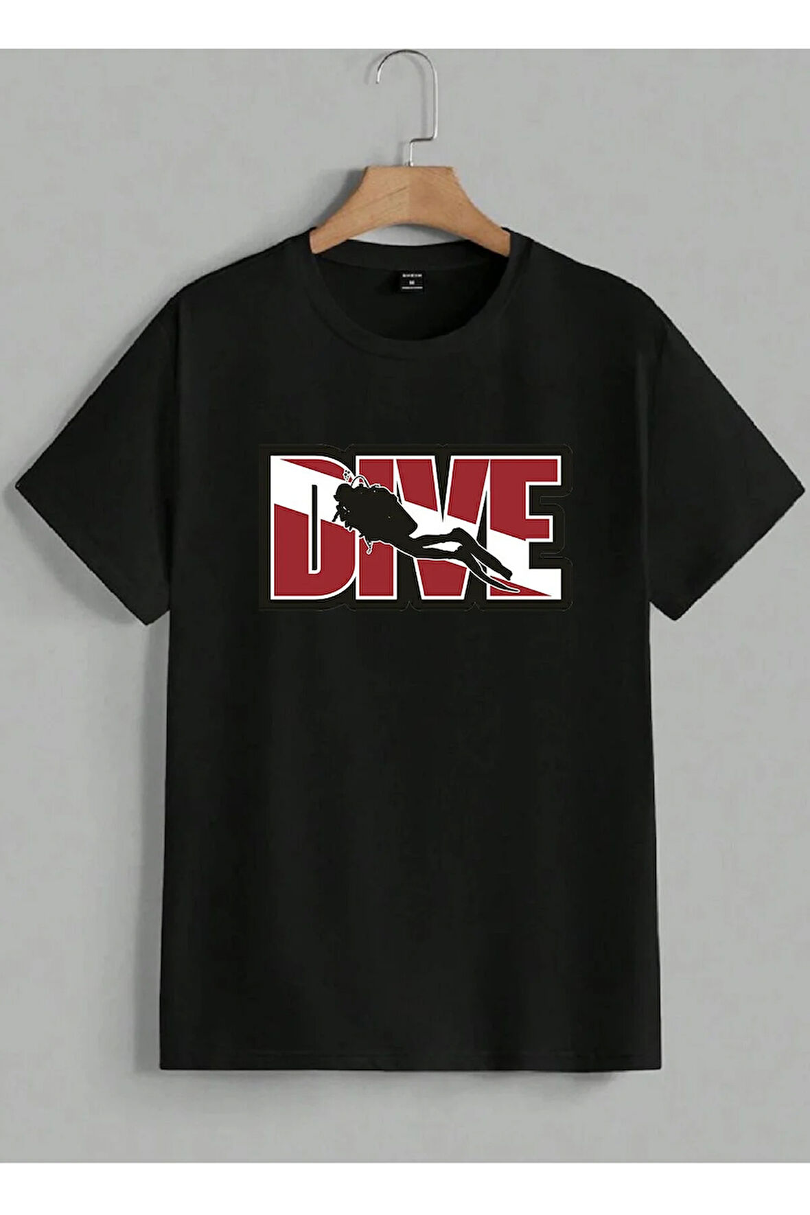 Baskılı Erkek Kadın Unisex Bisiklet Yaka Baskılı T-shirt Siyah tshirt tişört Diving Balıkadam Dalgıç