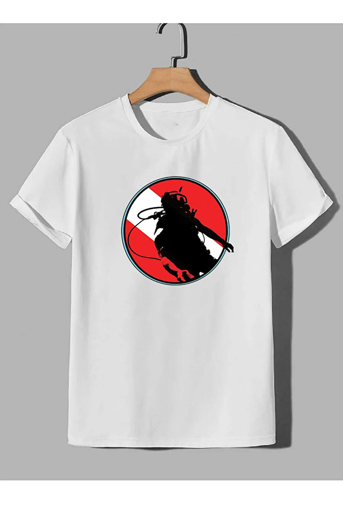 Baskılı Erkek Kadın Unisex Bisiklet Yaka Baskılı T-shirt Siyah tshirt tişört Diving Dalgıç Balıkadam