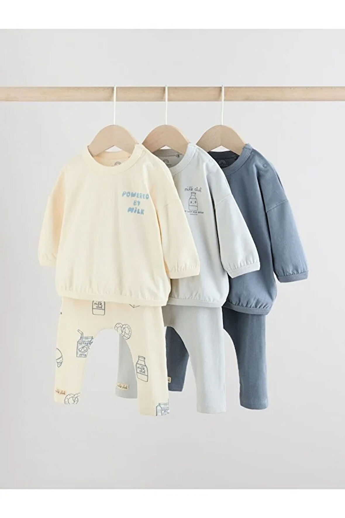 Pamuklu Mavi Baskılı Uzun Kollu 3'lü Alt Üst Takım