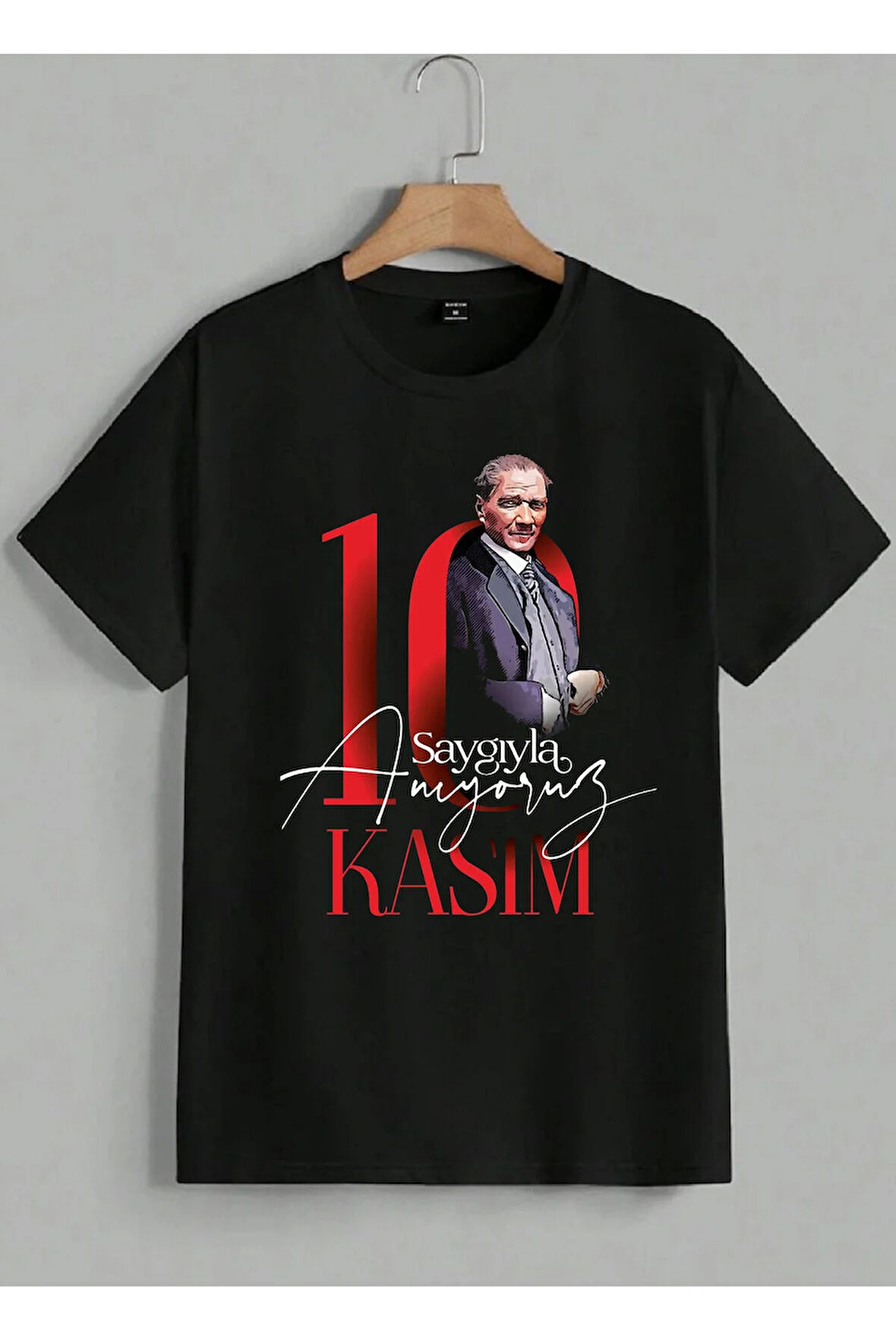 Baskılı Atatürk Kadın Erkek Unisex Bisiklet Yaka Baskılı T-shirt Siyah Beyaz Gri tshirt tişört