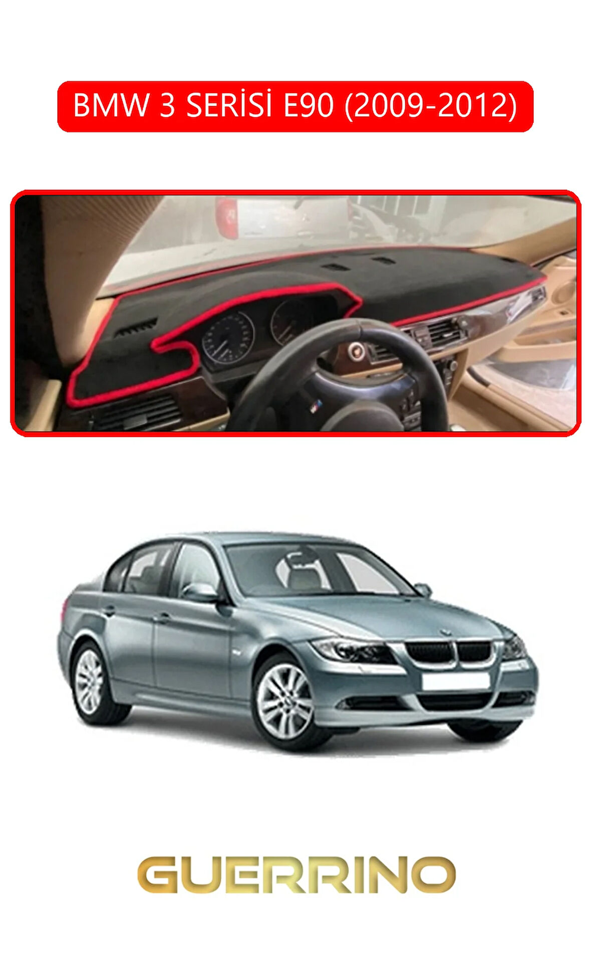 BMW 3 SERİSİ E90 2009-2012TORPİDO KORUMA HALISI KIRMIZI KENAR