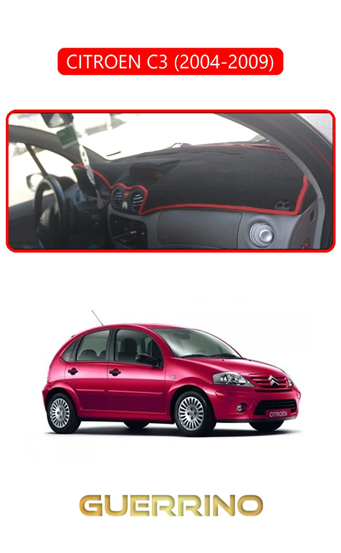 CITROEN C3 2004-2009TORPİDO KORUMA HALISI KIRMIZI KENAR