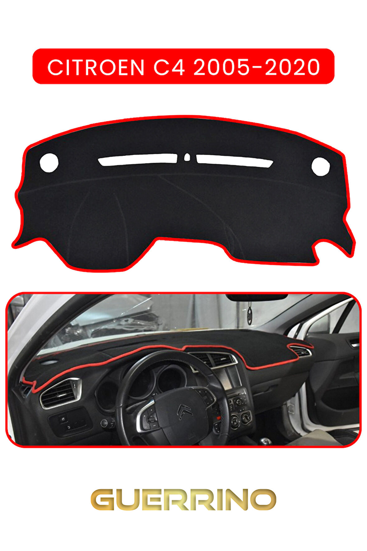 CITROEN C4 2005-2020TORPİDO KORUMA HALISI KIRMIZI KENAR