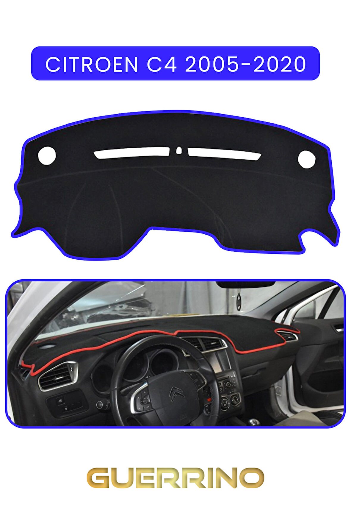 CITROEN C4 2005-2020TORPİDO KORUMA HALISI MAVİ KENAR