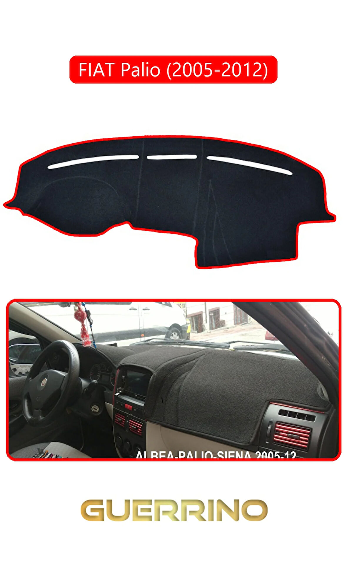FIAT Palio 2005-2012 Modellerine UygunTORPİDO KORUMA HALISI KIRMIZI KENAR