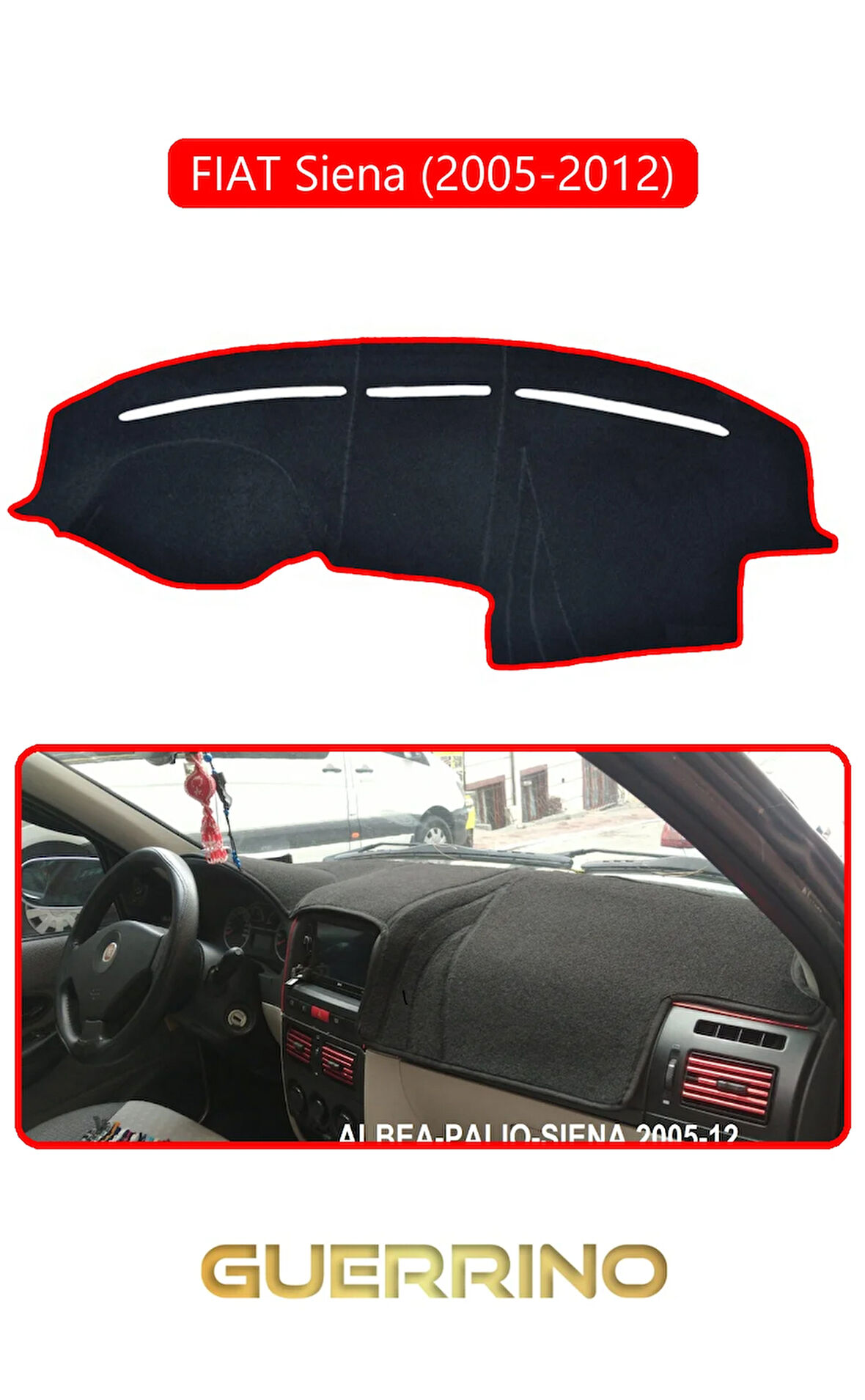 FIAT Siena 2005-2012 Modellerine UygunTORPİDO KORUMA HALISI KIRMIZI KENAR