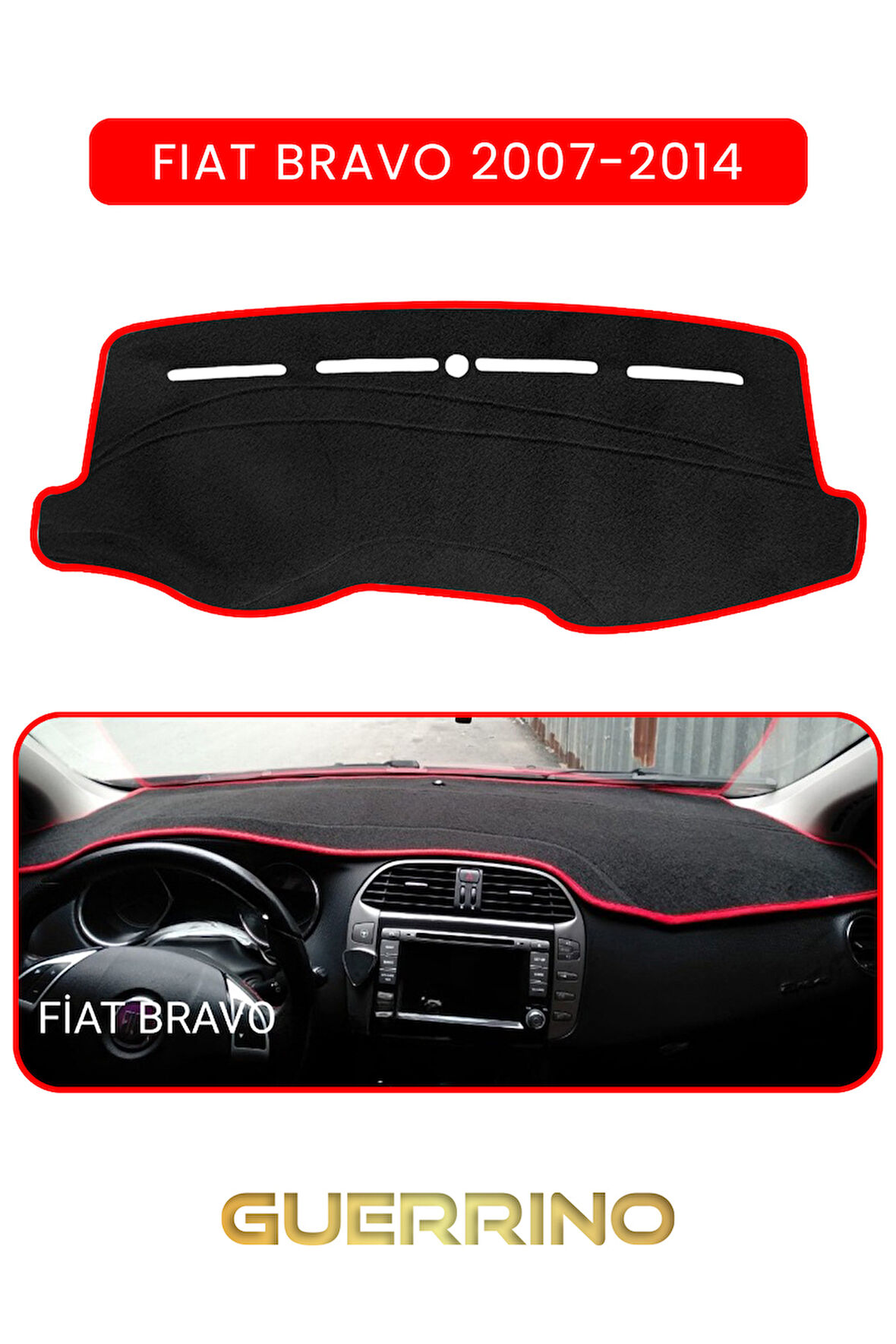 FIAT Bravo 2007-2014 Modellerine UygunTORPİDO KORUMA HALISI KIRMIZI KENAR