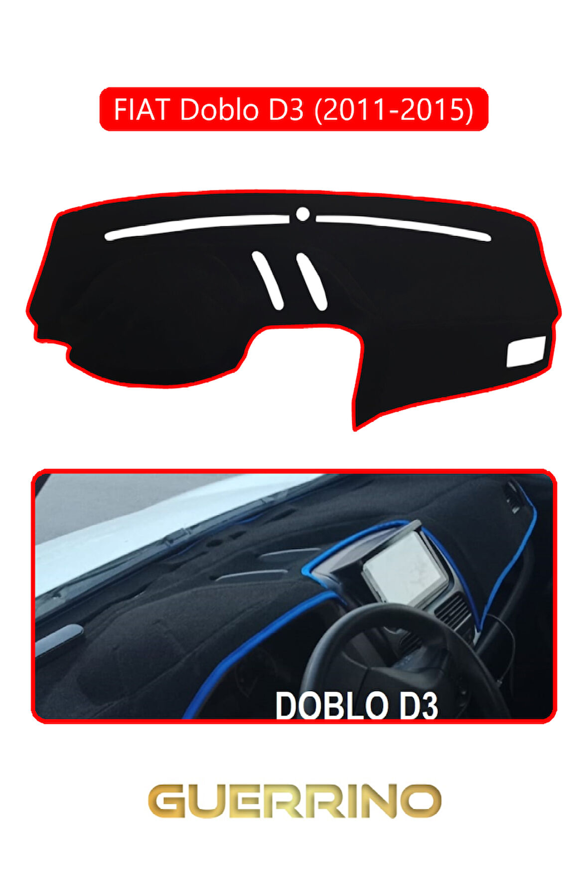 FIAT Doblo D3 2010-13 Modellerine UygunTORPİDO KORUMA HALISI KIRMIZI KENAR