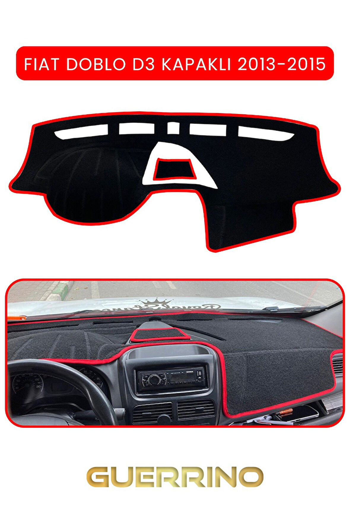 FIAT Doblo D3 KAPAKLI 2013-15 Modellerine UygunTORPİDO KORUMA HALISI KIRMIZI KENAR