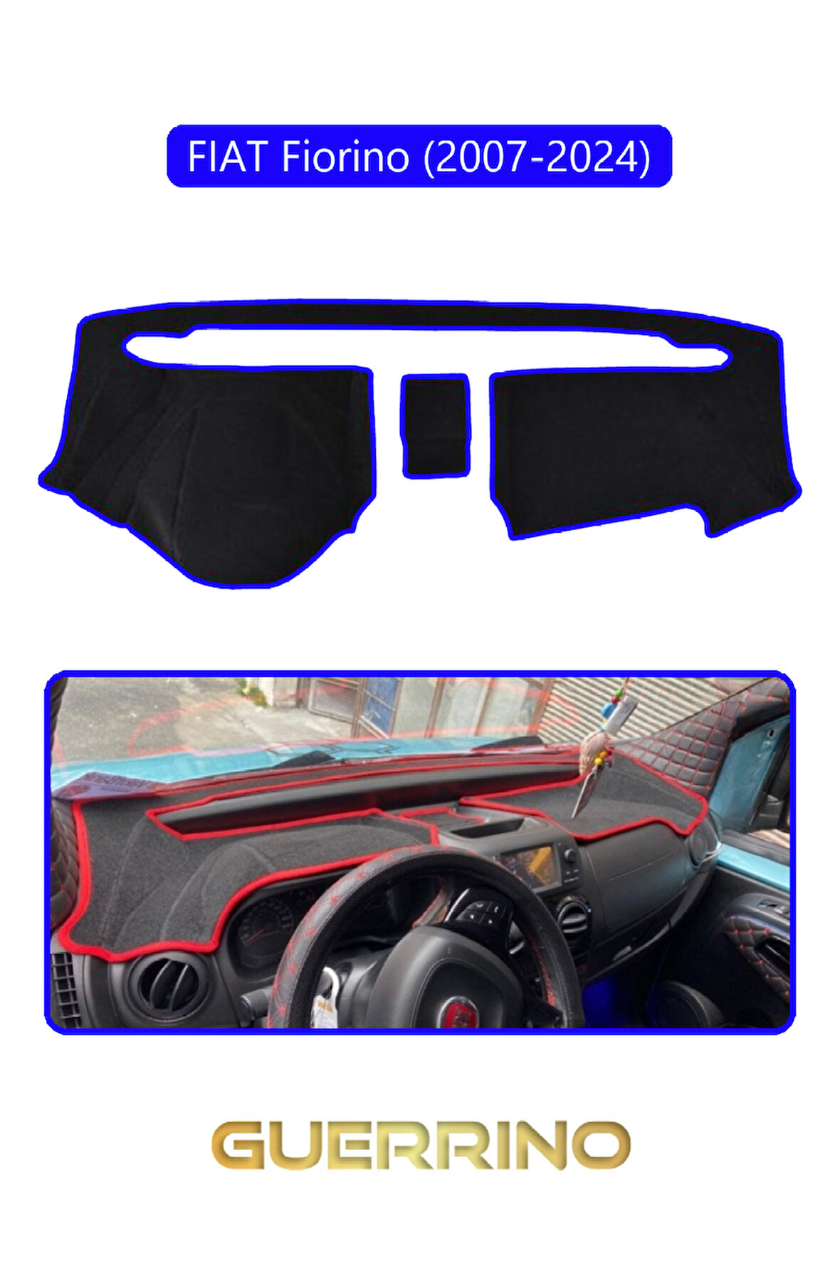 FIAT Fiorino 2007-2020   Modellerine Uygun   eski TORPİDO KORUMA HALISI MAVİ KENAR