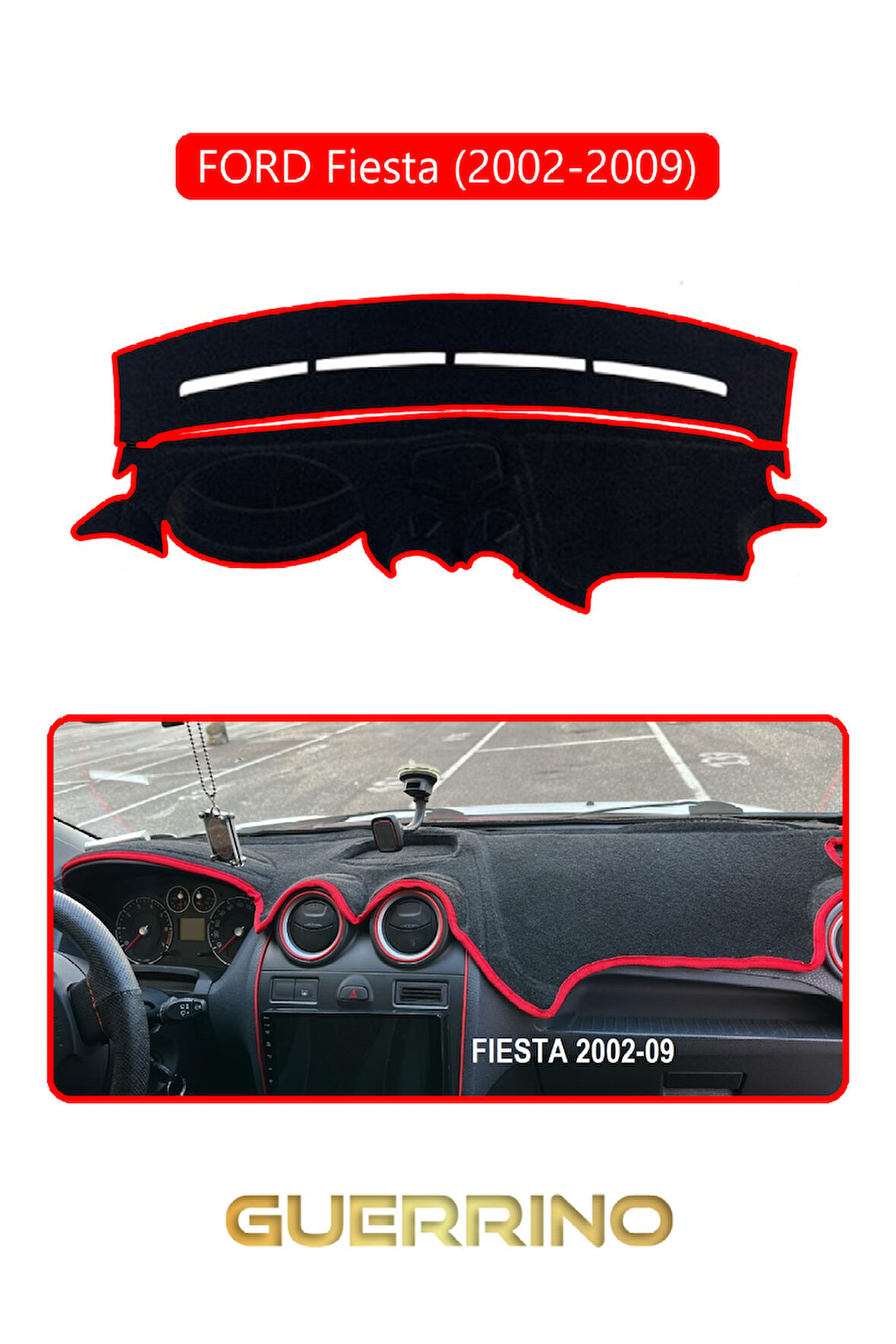 FORD Fiesta (2002-2009)TORPİDO KORUMA HALISI KIRMIZI KENAR