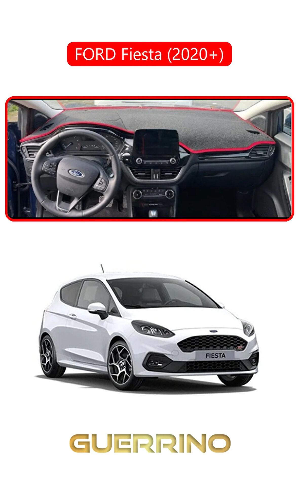 FORD Fiesta (2020+)TORPİDO KORUMA HALISI KIRMIZI KENAR