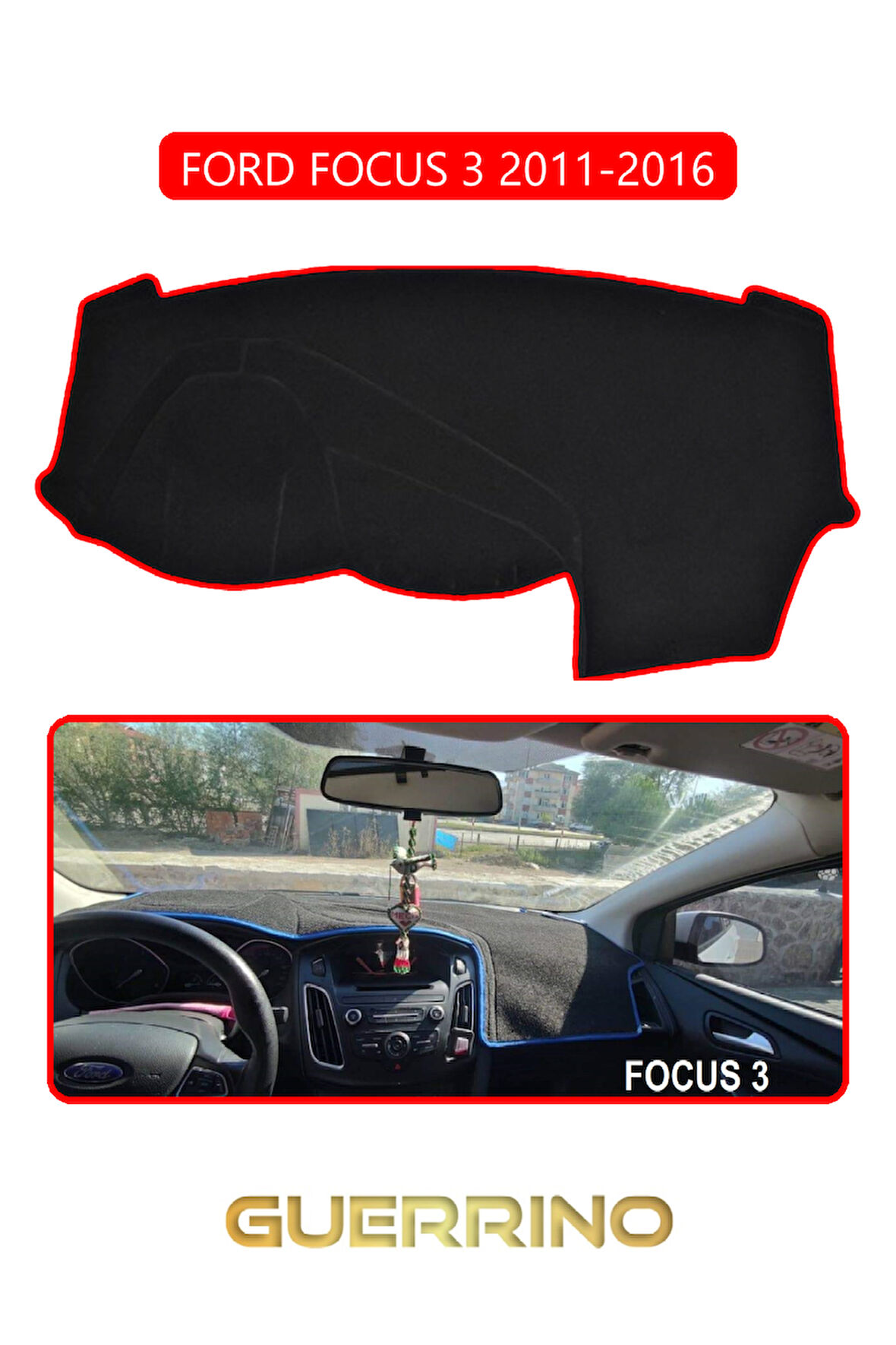 FORD Focus 3 (2011-2016)TORPİDO KORUMA HALISI KIRMIZI KENAR