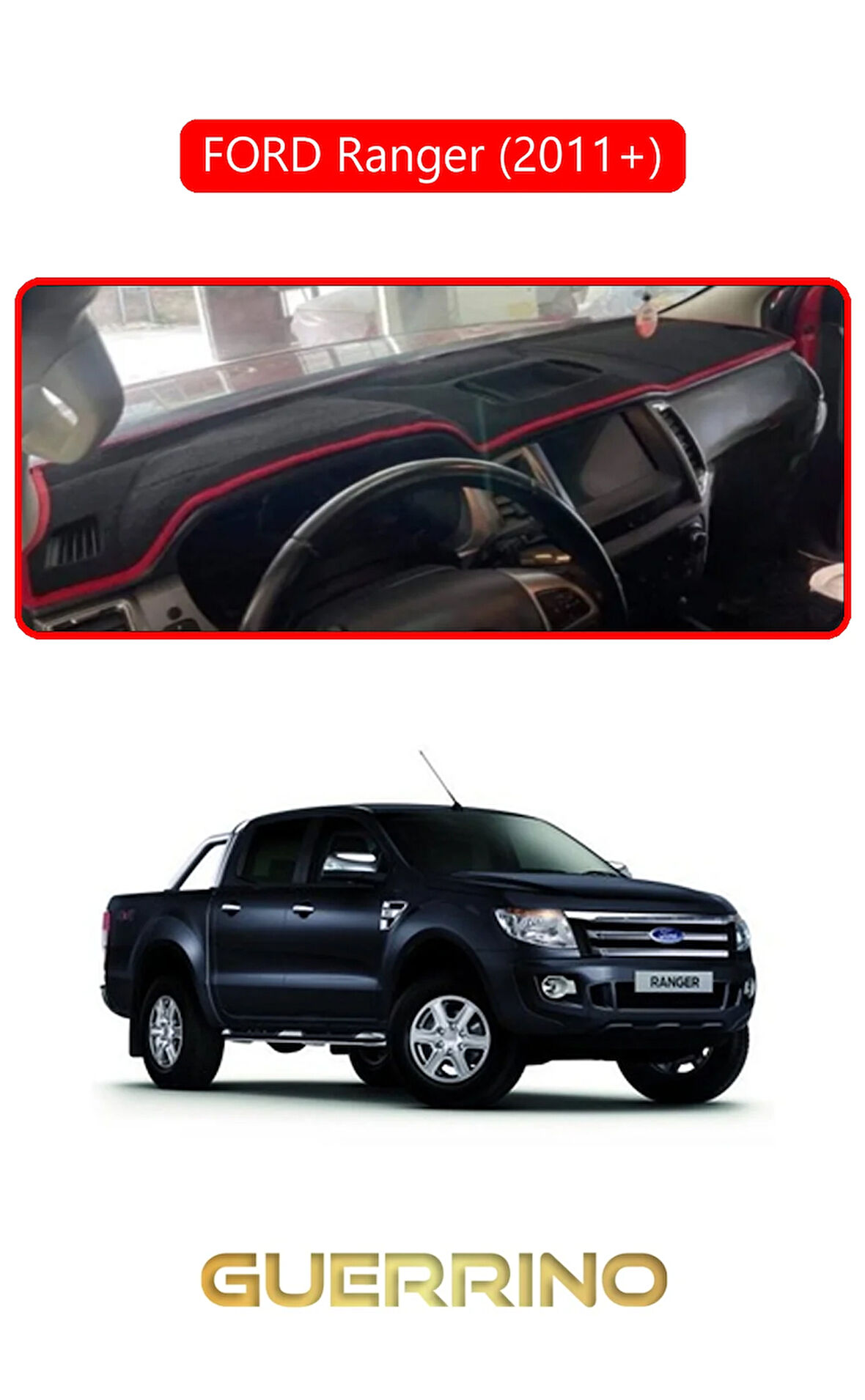 FORD Ranger (2011+) ;TORPİDO KORUMA HALISI KIRMIZI KENAR