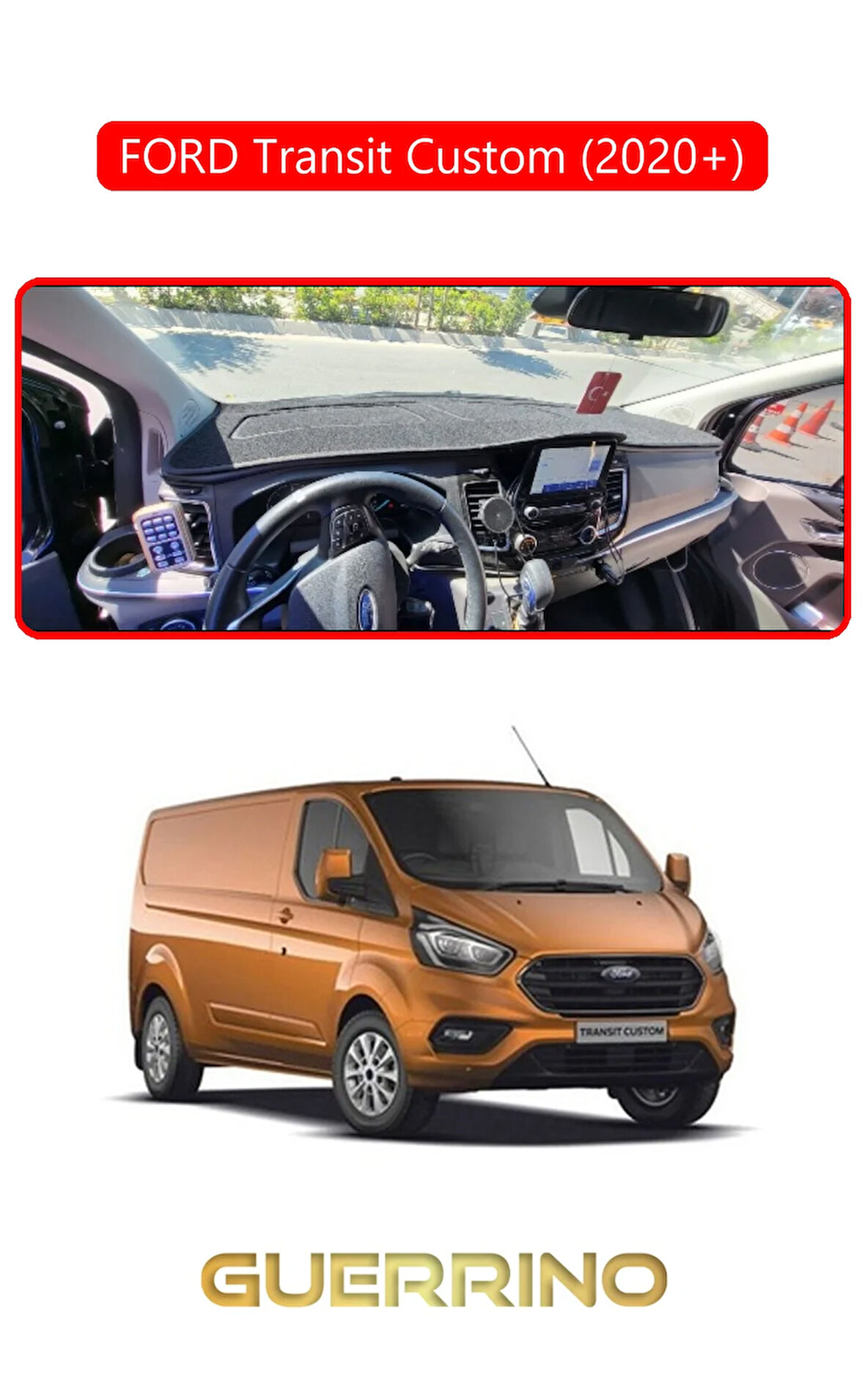 FORD Transit Custom 2020+TORPİDO KORUMA HALISI KIRMIZI KENAR