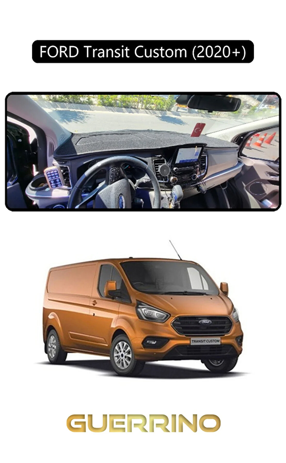 FORD Transit Custom 2020+TORPİDO KORUMA HALISI SİYAH KENAR