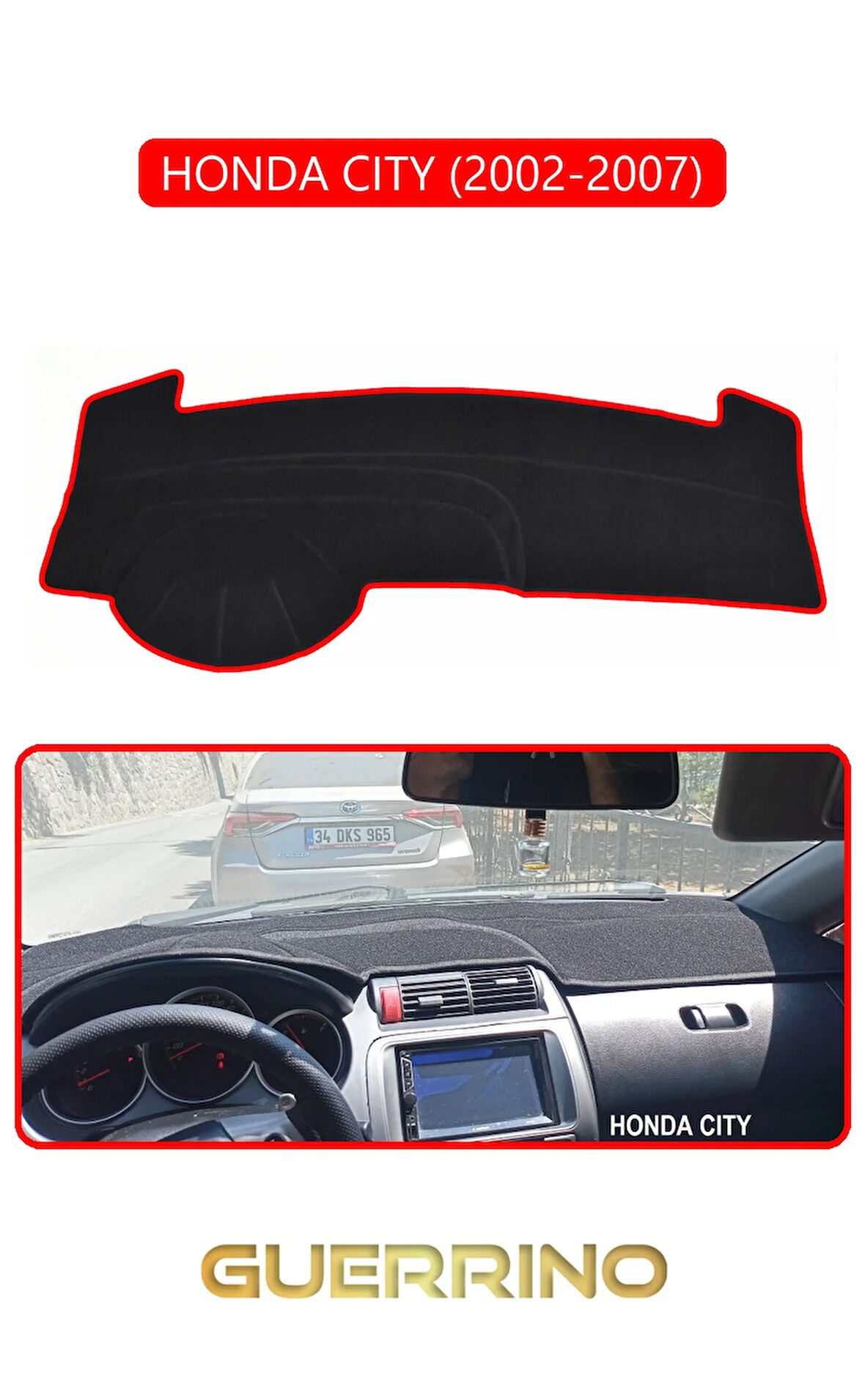 HONDA CITY 2002-2007TORPİDO KORUMA HALISI KIRMIZI KENAR