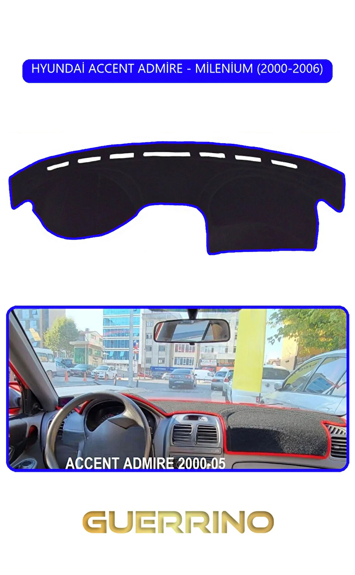 HYUNDAİ ACCENT ADMİRE/MİLENİUM 2000-2006TORPİDO KORUMA HALISI MAVİ KENAR