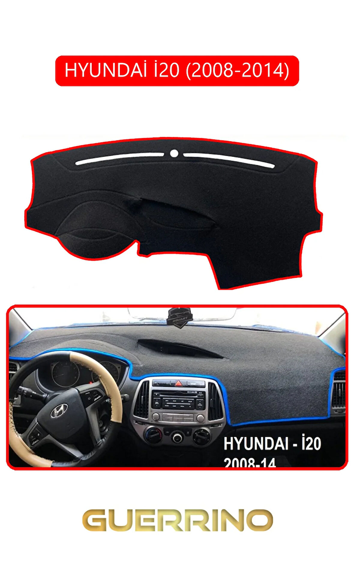 HYUNDAİ İ20 2008-2014TORPİDO KORUMA HALISI KIRMIZI KENAR