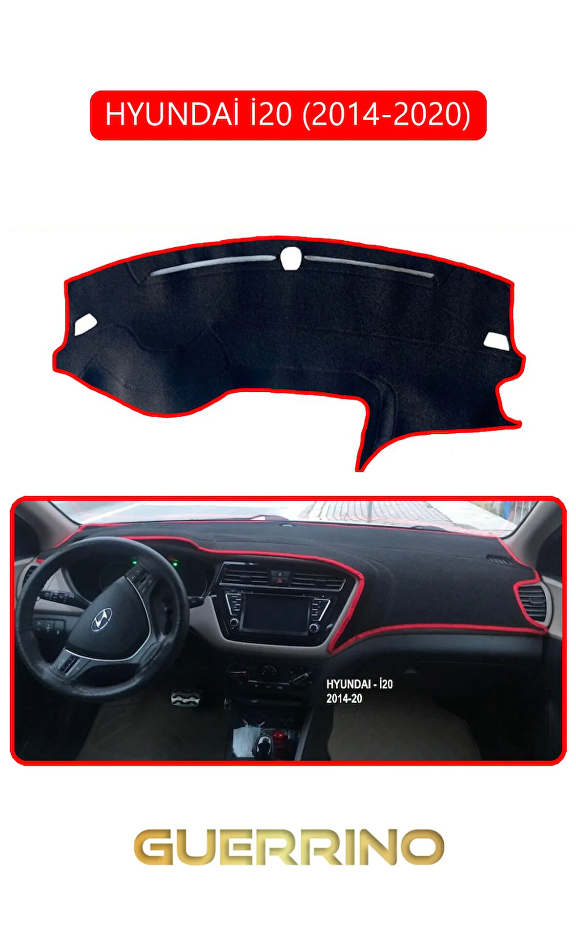 HYUNDAİ İ20 2014-2020TORPİDO KORUMA HALISI KIRMIZI KENAR