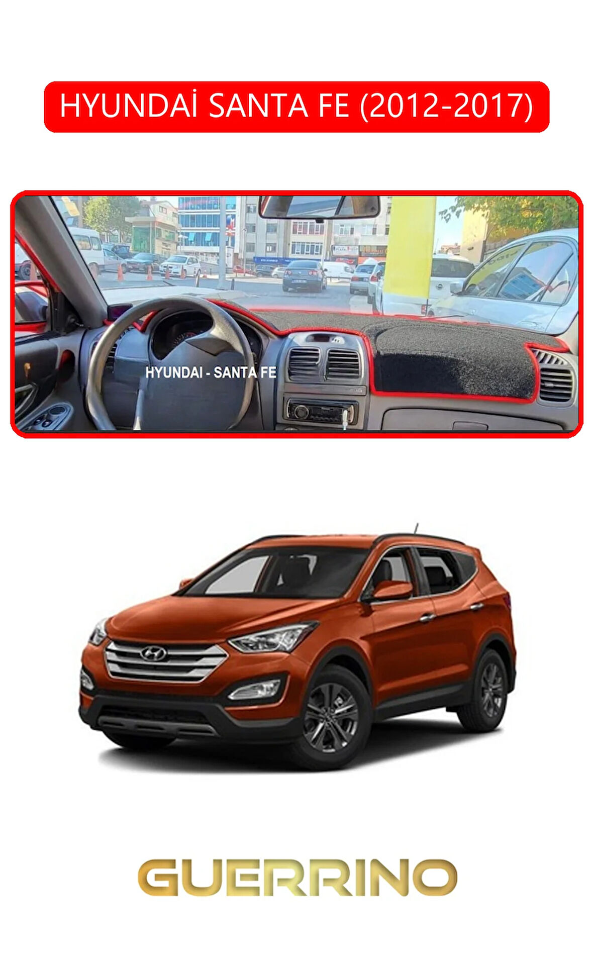 HYUNDAİ SANTA FE 2012-2017TORPİDO KORUMA HALISI KIRMIZI KENAR