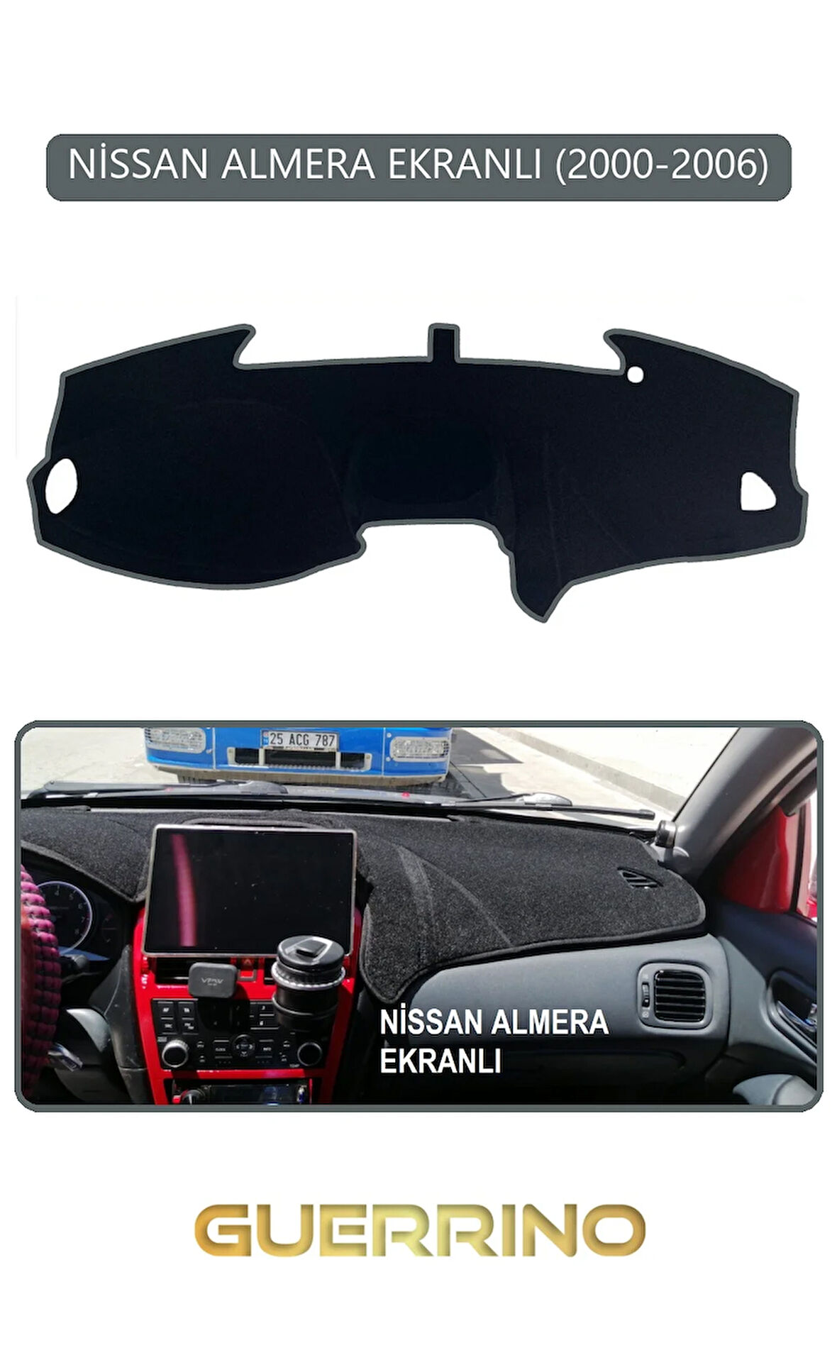 NİSSAN ALMERA EKRANLI 2000-2006TORPİDO KORUMA HALISI GRİ KENAR