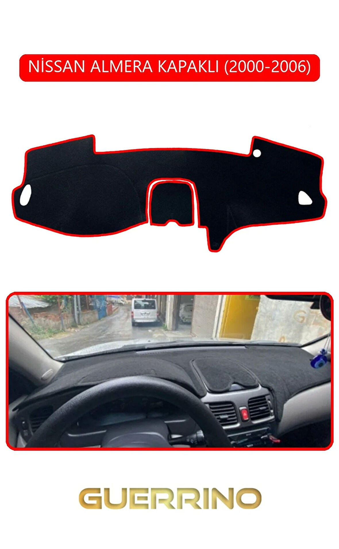 NİSSAN ALMERA KAPAKLI 2000-2006TORPİDO KORUMA HALISI KIRMIZI KENAR