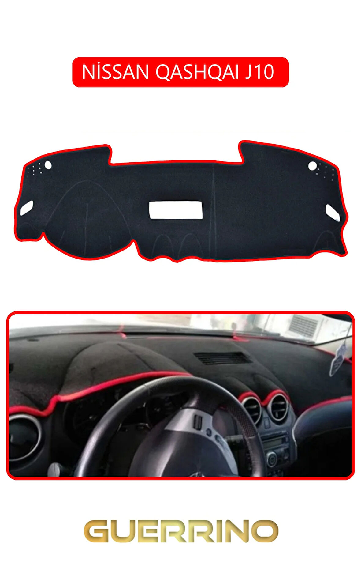 NİSSAN QASHQAI J10 TORPİDO KORUMA HALISI KIRMIZI KENAR