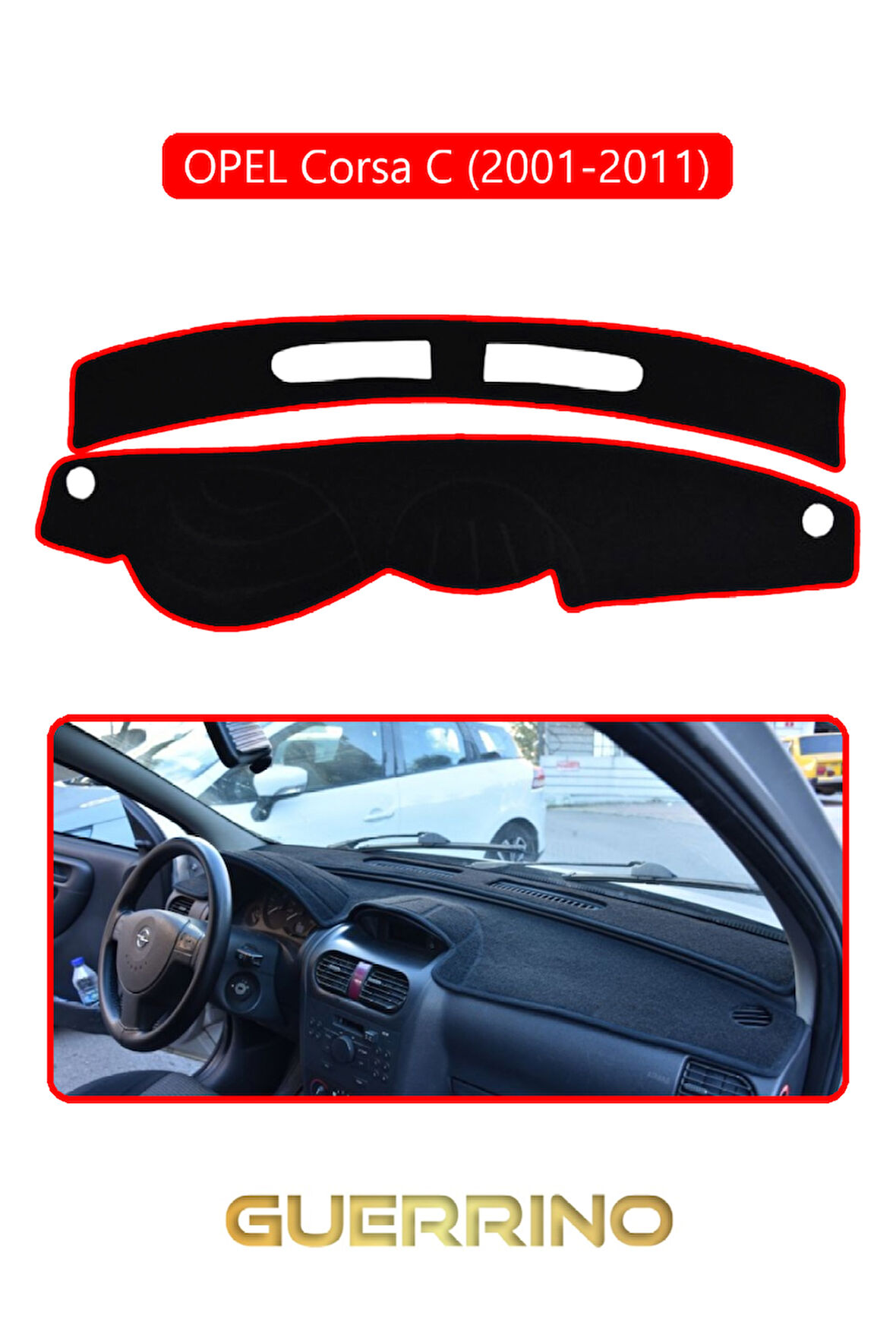 OPEL CORSA C (2001-2011)TORPİDO KORUMA HALISI KIRMIZI KENAR