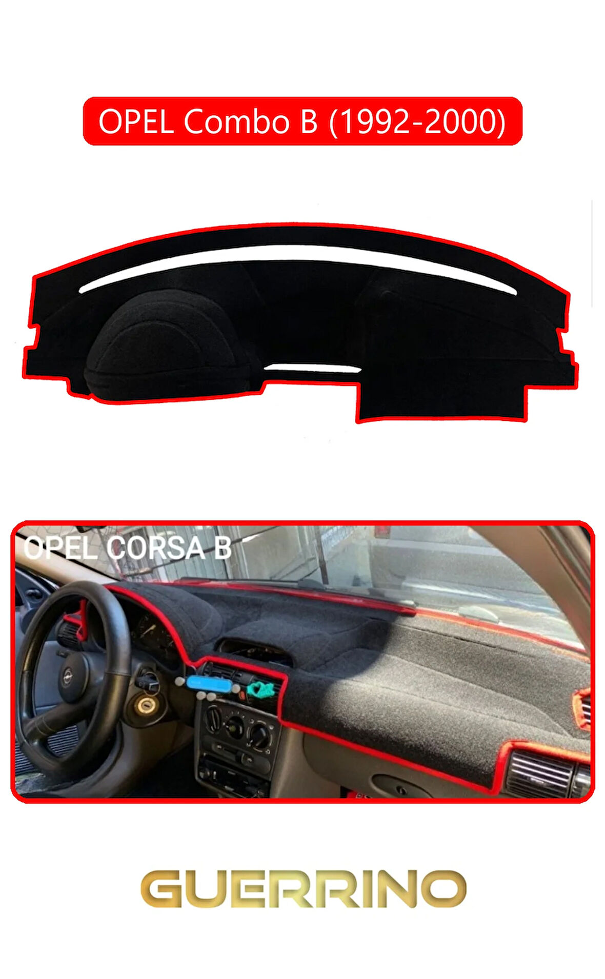 OPEL Corsa B  COMBO B (1992-2000)TORPİDO KORUMA HALISI KIRMIZI KENAR