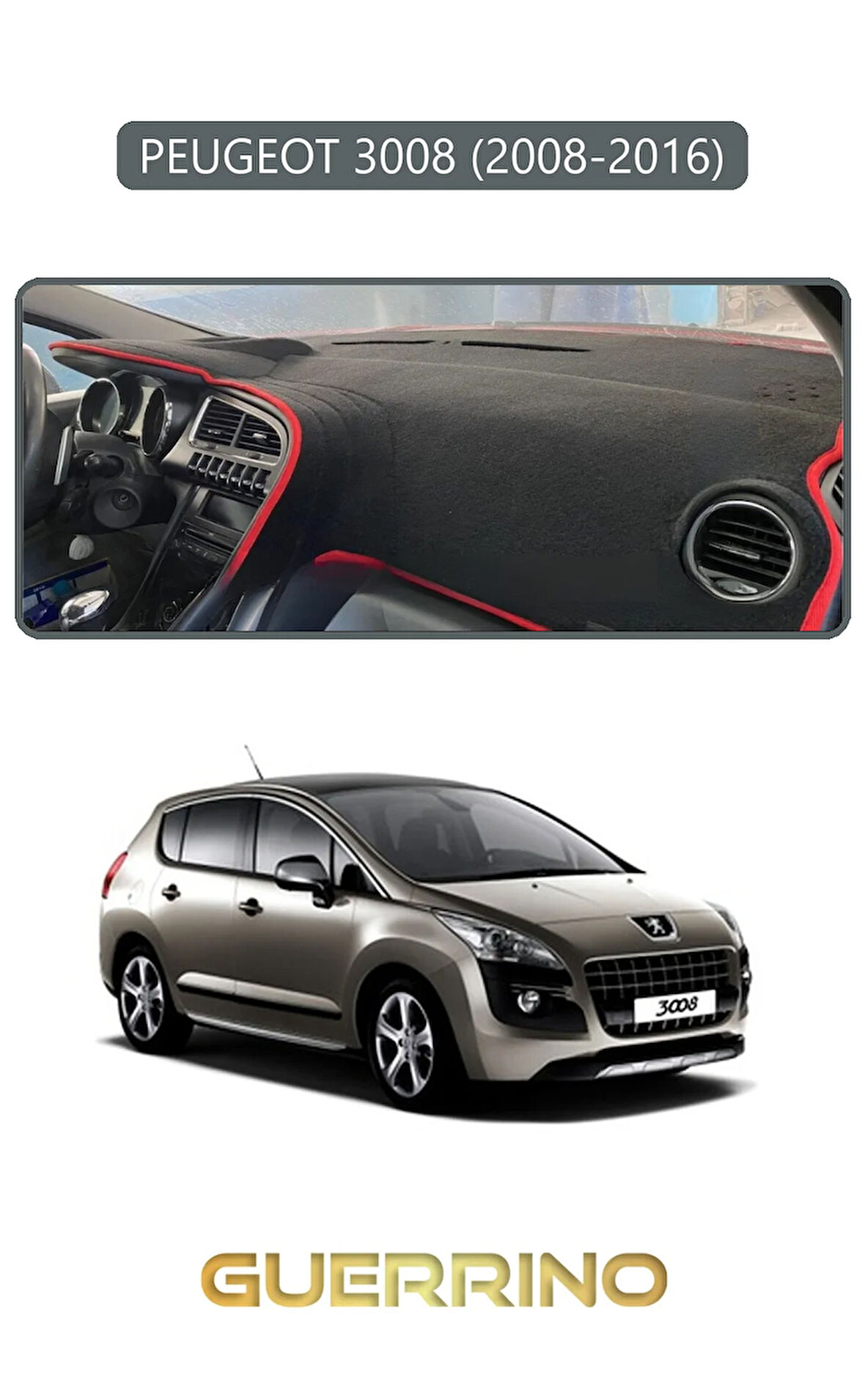 PEUGEOT 3008 (2008-2016)TORPİDO KORUMA HALISI GRİ KENAR