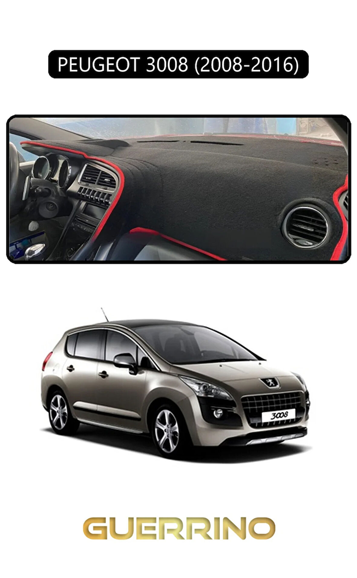PEUGEOT 3008 (2008-2016)TORPİDO KORUMA HALISI SİYAH KENAR