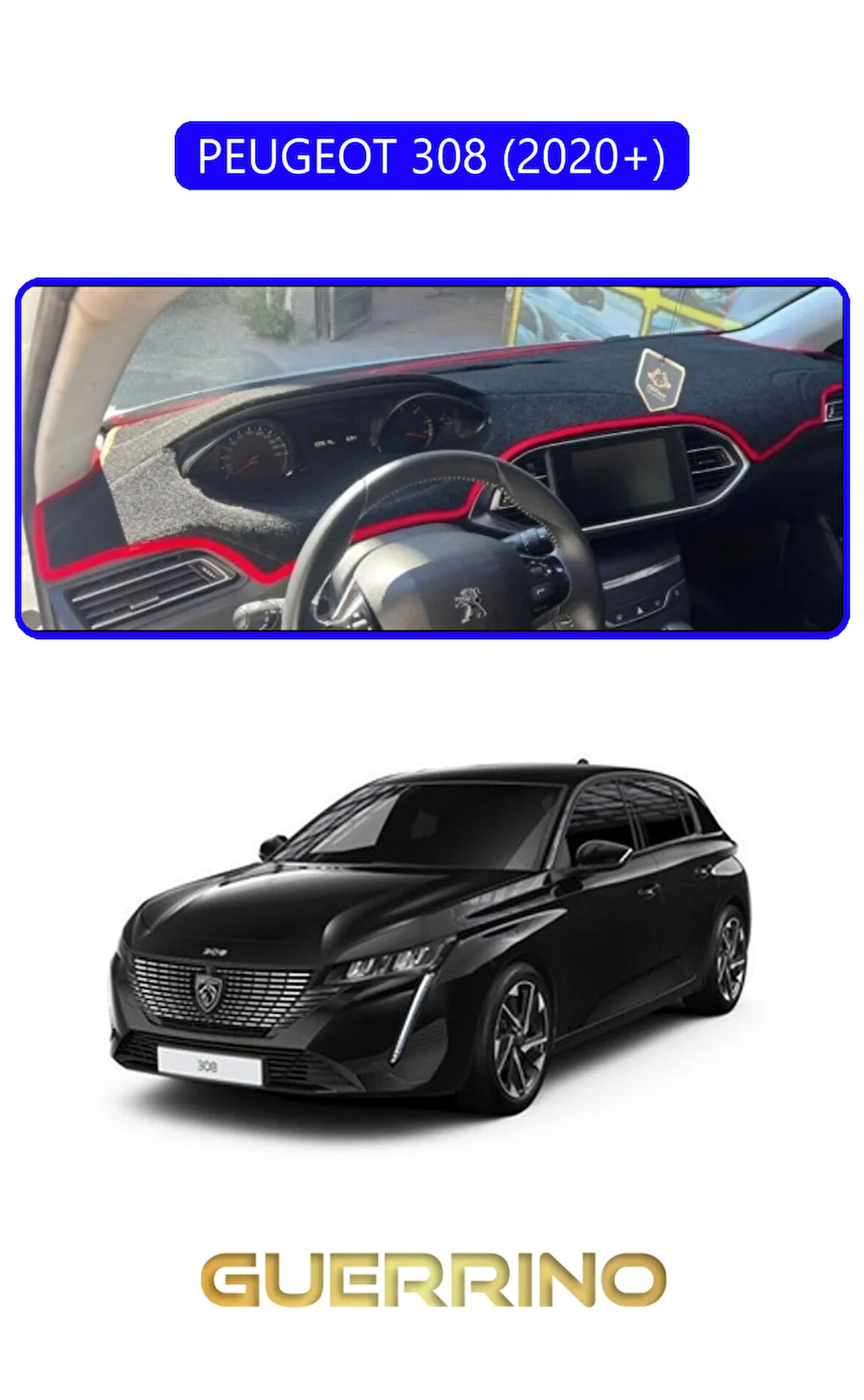 PEUGEOT 308 (2020+)TORPİDO KORUMA HALISI MAVİ KENAR