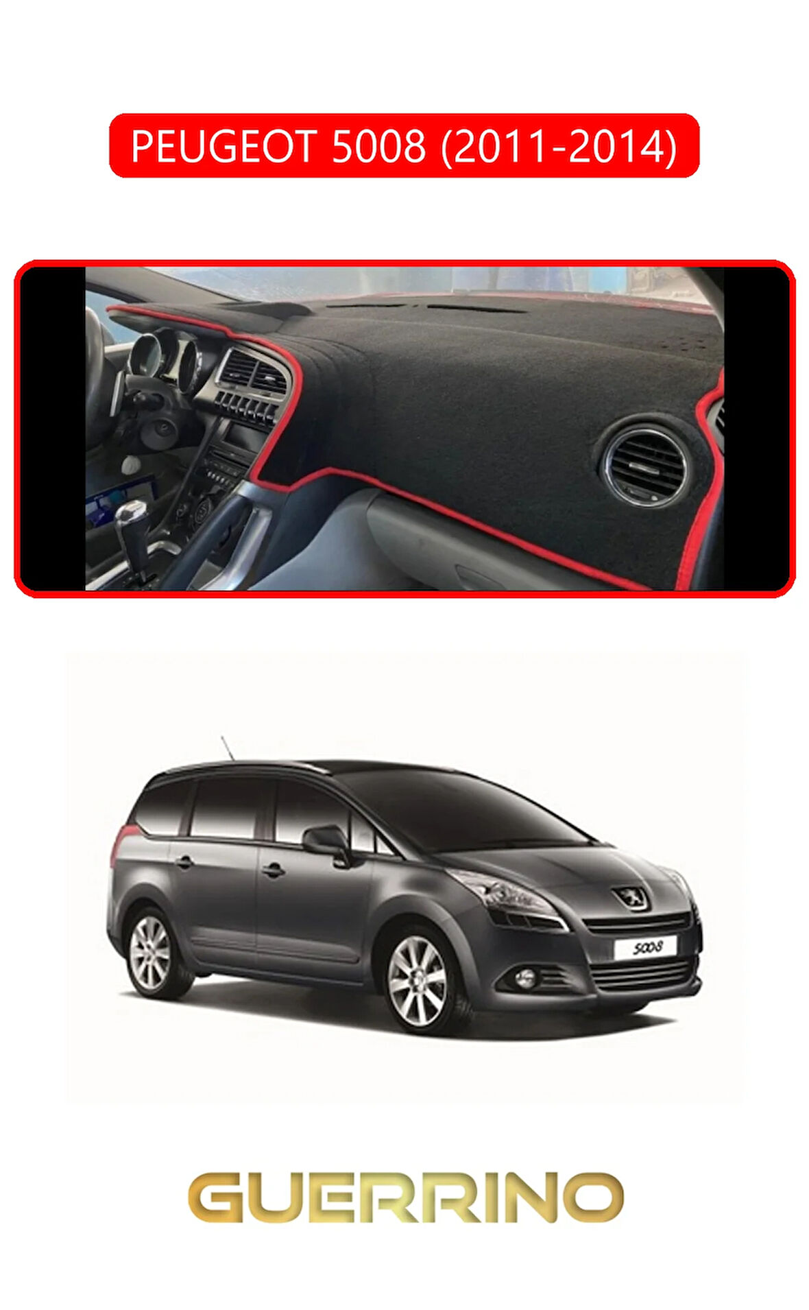 PEUGEOT 5008 (2011-2014)TORPİDO KORUMA HALISI KIRMIZI KENAR