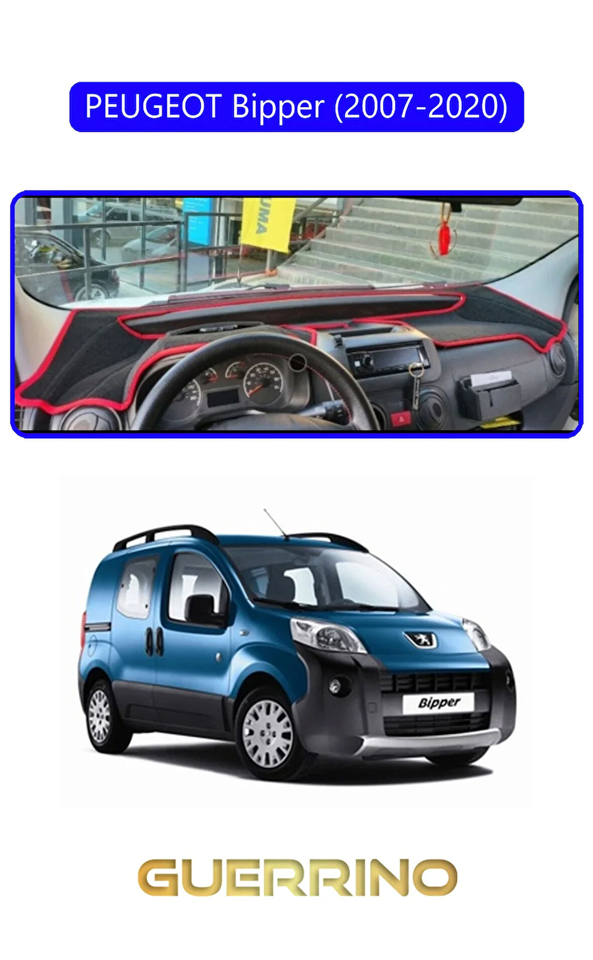 PEUGEOT Bipper (2007-2020)TORPİDO KORUMA HALISI MAVİ KENAR