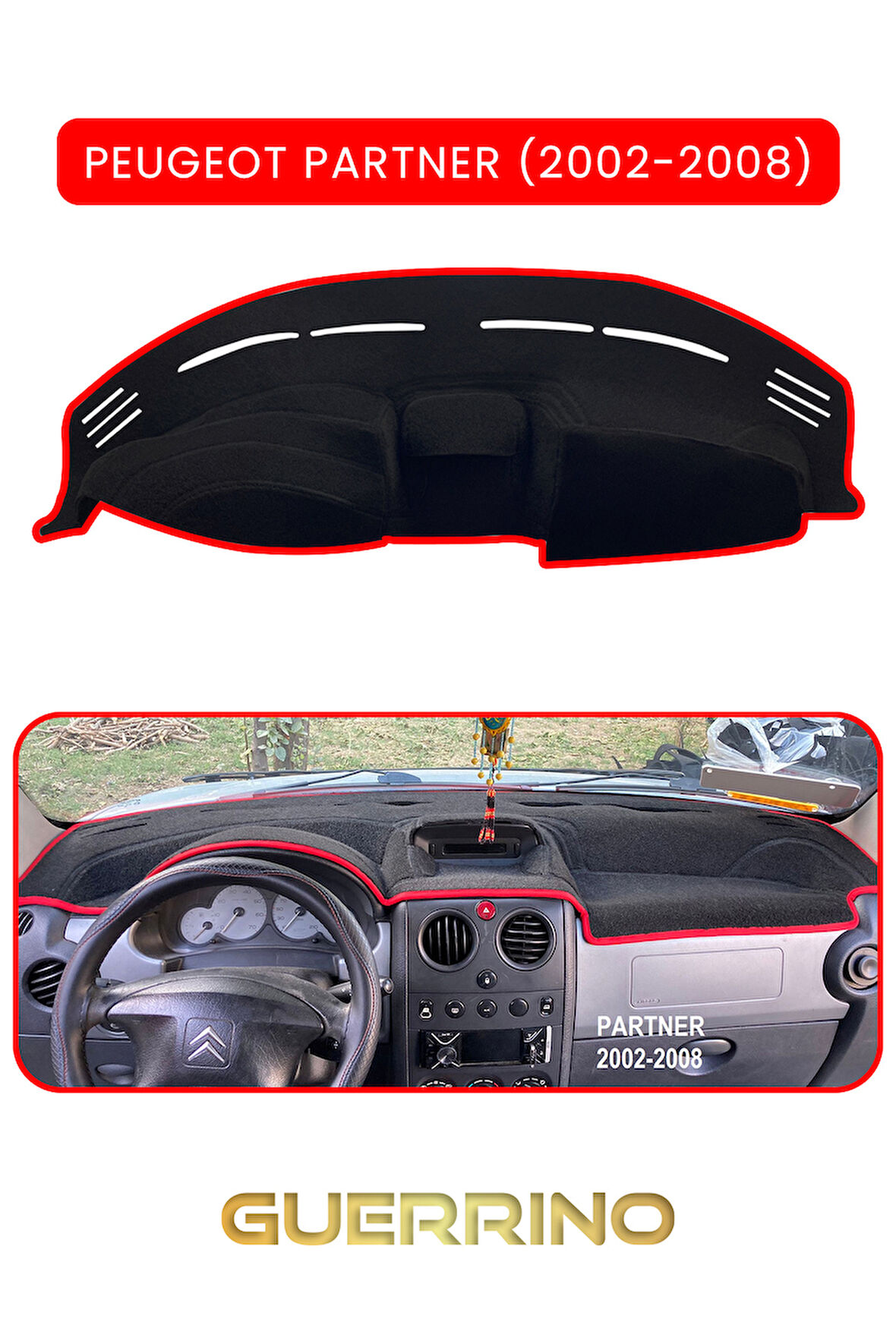 PEUGEOT Partner (2002-2008)TORPİDO KORUMA HALISI KIRMIZI KENAR