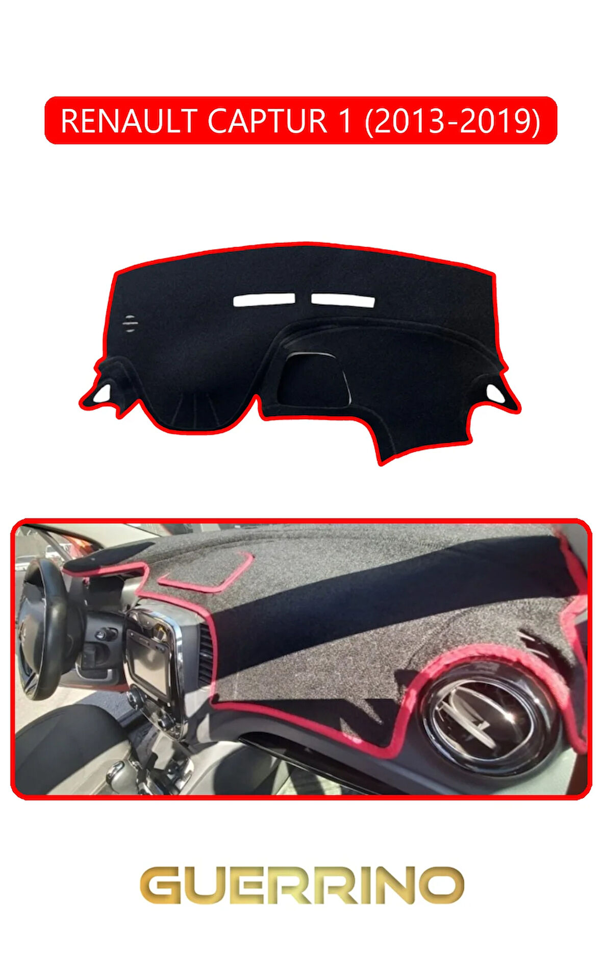 RENAULT CAPTUR 1 (2013-2019)TORPİDO KORUMA HALISI KIRMIZI KENAR