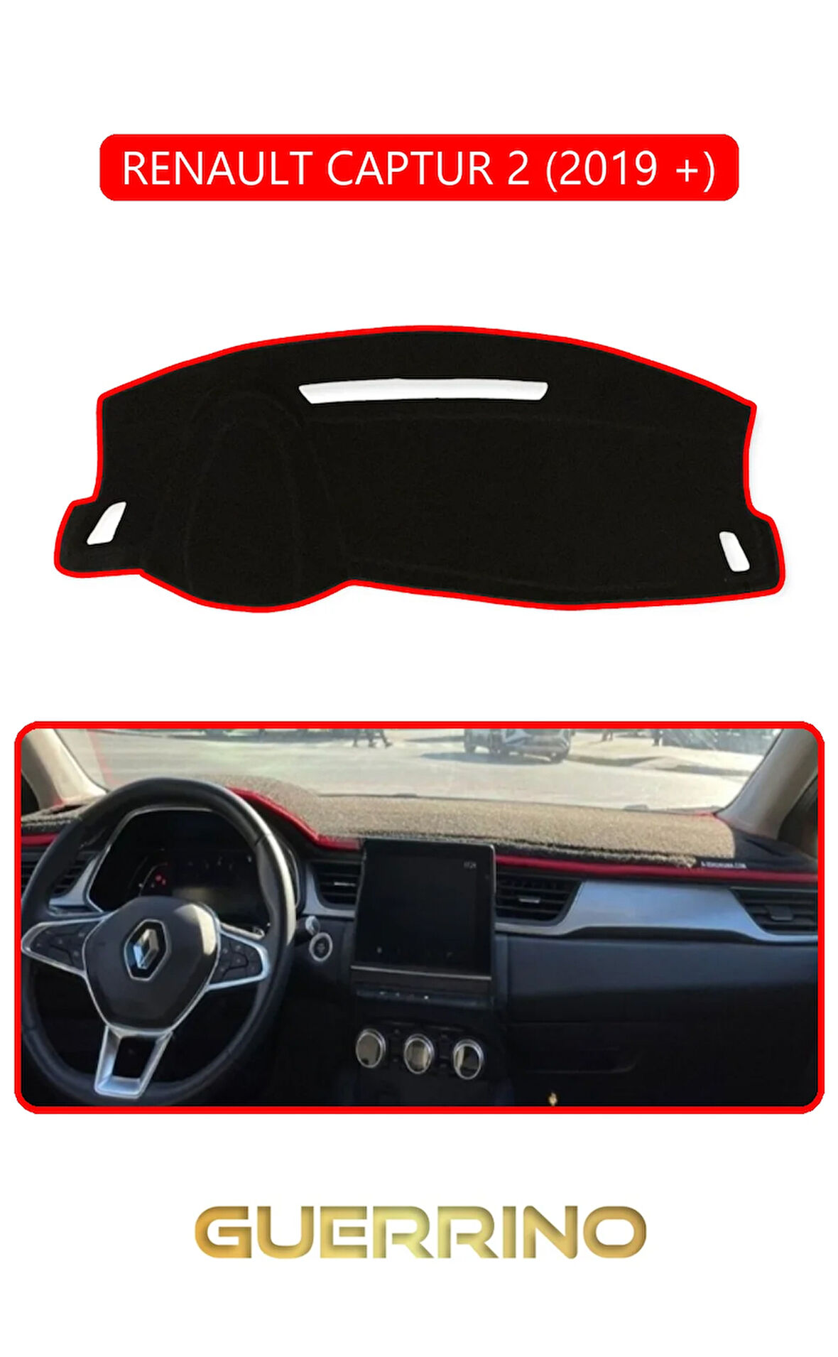 RENAULT CAPTUR 2 (2019 +)TORPİDO KORUMA HALISI KIRMIZI KENAR