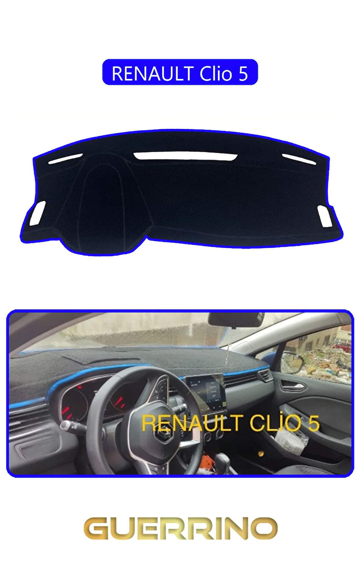RENAULT Clio 5TORPİDO KORUMA HALISI MAVİ KENAR