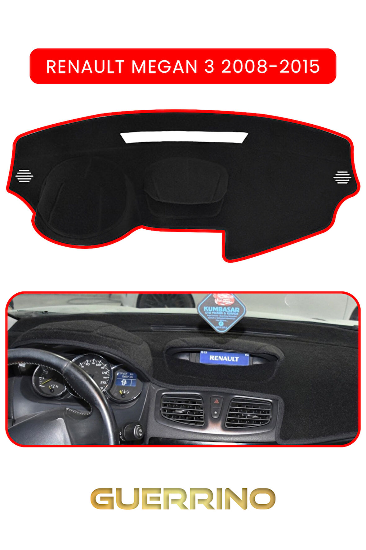 RENAULT Megan 3 (2008-2015)TORPİDO KORUMA HALISI KIRMIZI KENAR