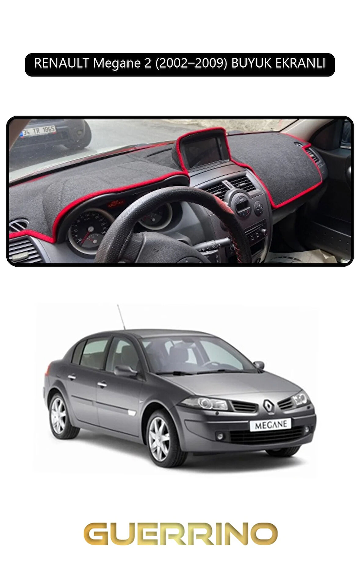 RENAULT Megane 2 (2002–2009) BUYUK EKRANLITORPİDO KORUMA HALISI SİYAH KENAR