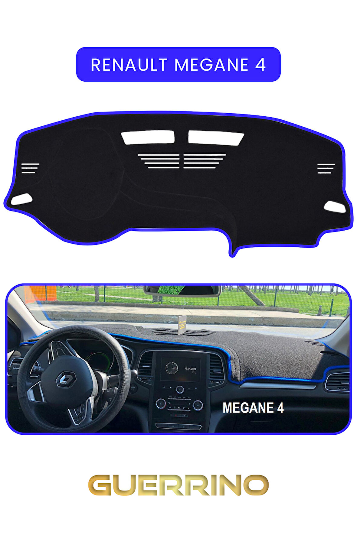 RENAULT Megane 4 TORPİDO KORUMA HALISI MAVİ KENAR